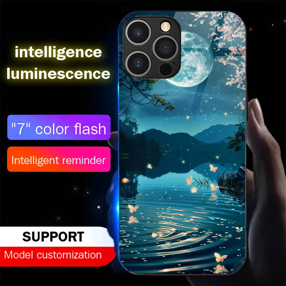 

Pretty Dreamy Forest Voice Sensing LED Light Up Glowing Luminous Phone Case For iPhone 16 E 15 14 13 12 11 Pro Max X XS XR Plus