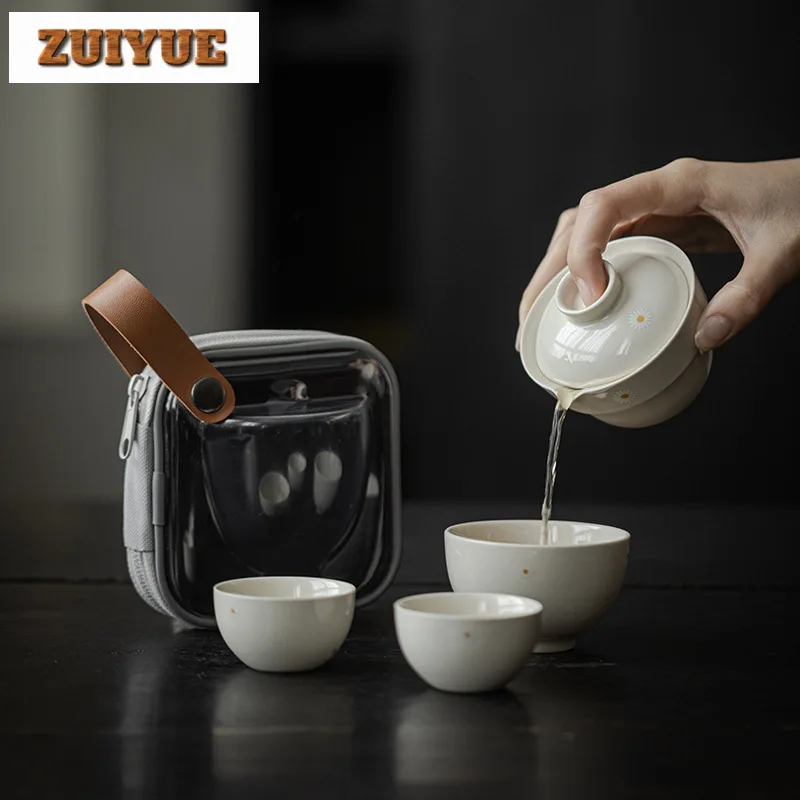 

Plant Ash Portable Teapot Set One Pot Three Cups Japanese Kung Fu Set Tea Set Kit Ancient Tea Making Tote Bag Decoration Craft