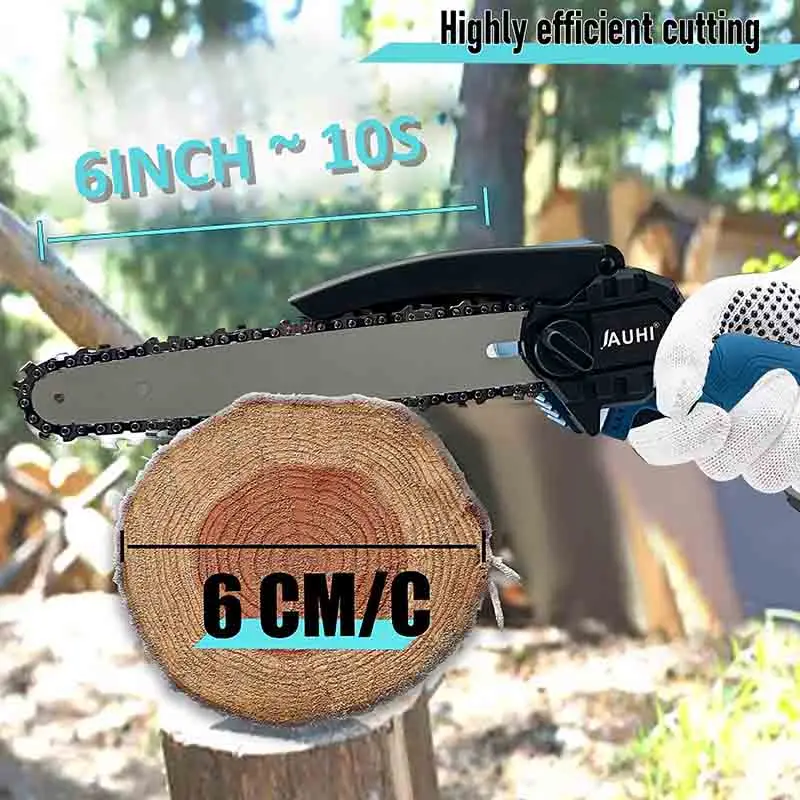 JAUHI 8 Inch Electric Chain Saw Cordless Mini Handheld Pruning Saw Woodworking Electric Saw Cutting Tool For Makita 18V Battery