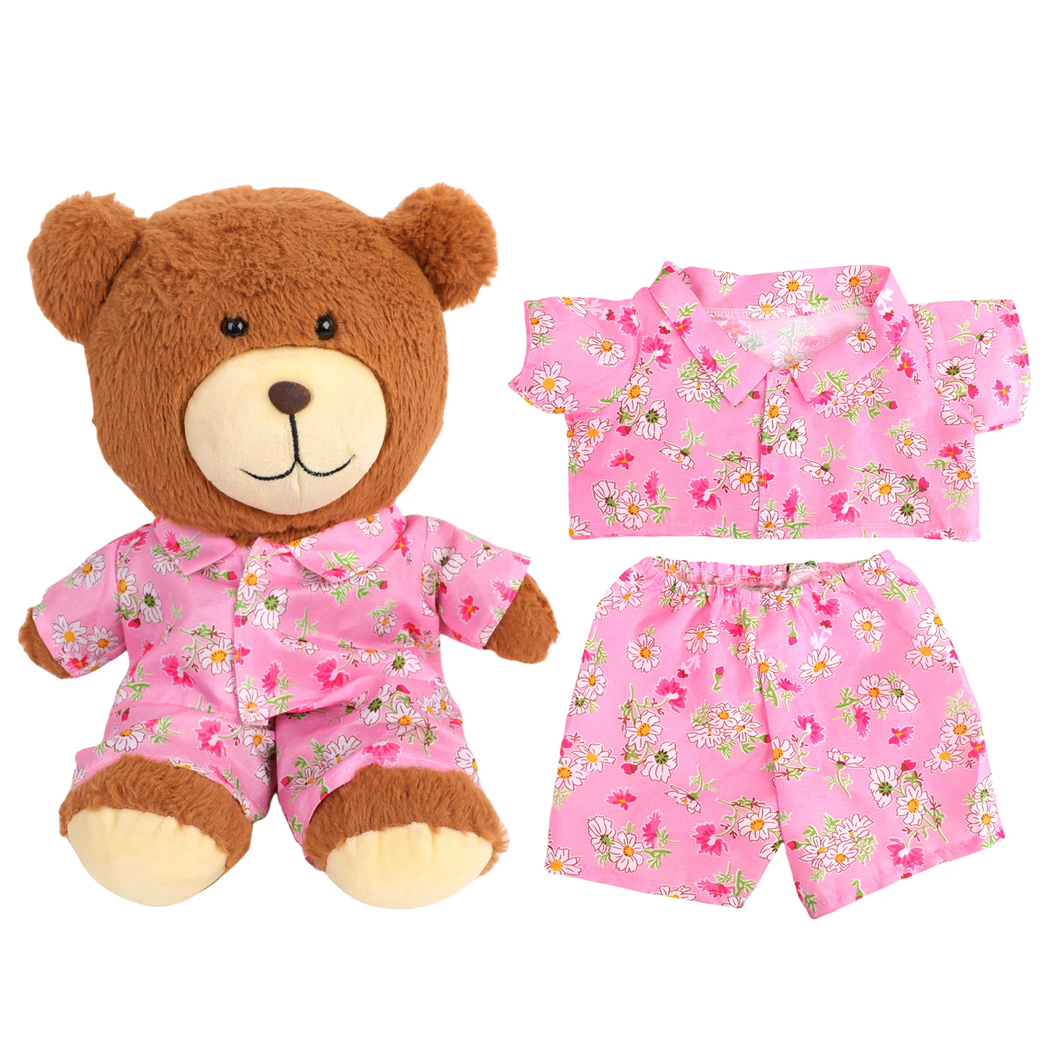 42cm Plush Bear Clothes Cartoon Print Shirt & Shorts Set, Casual Summer Outfit for 16-18 Inch Teddy Bear & Plush Dolls Toy Gift