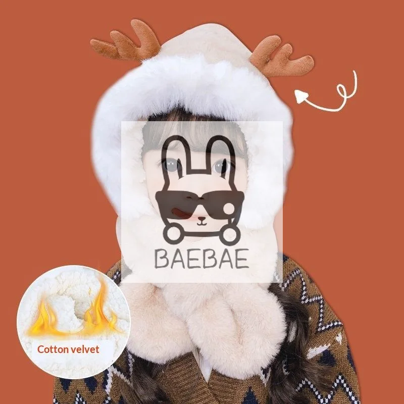 1PC 2 In1 Cartoon Baby Plush Hat Scarf Winter Warm Ear Protection Cap Scarves For Kids Boy Girl Cute Deer Beanies Cap