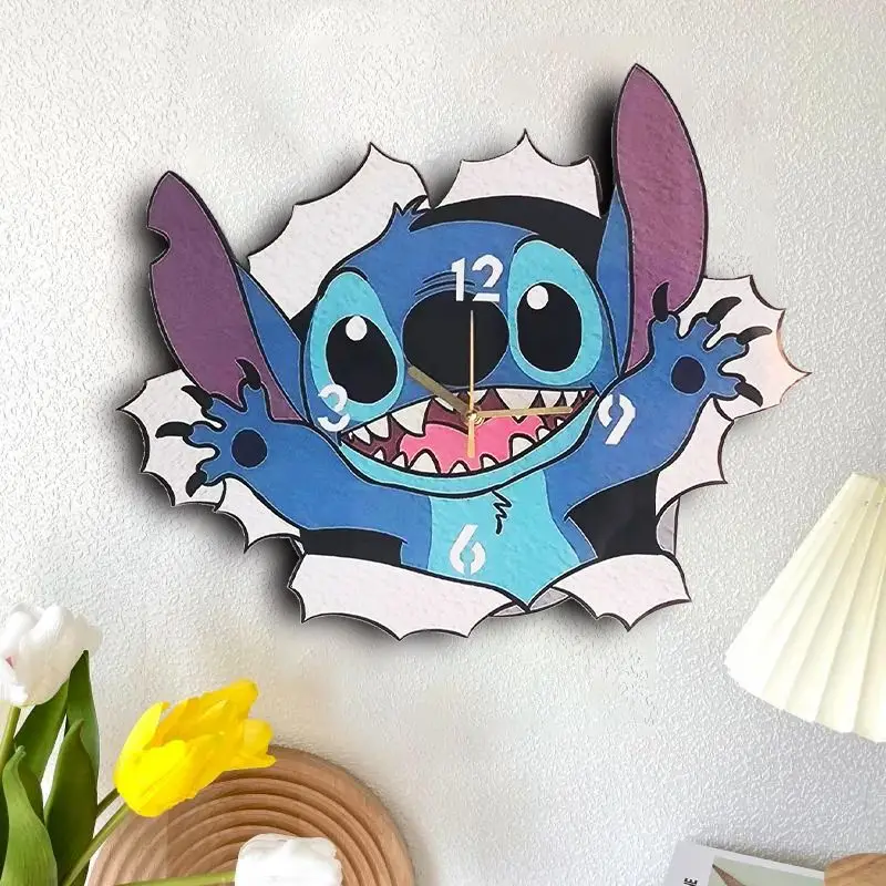 Disney Stitch Wall Clock Bedroom Cartoon Wall Clock Stitch Clock Decorative Home Children's Room Decoration Cute Hanging Wall