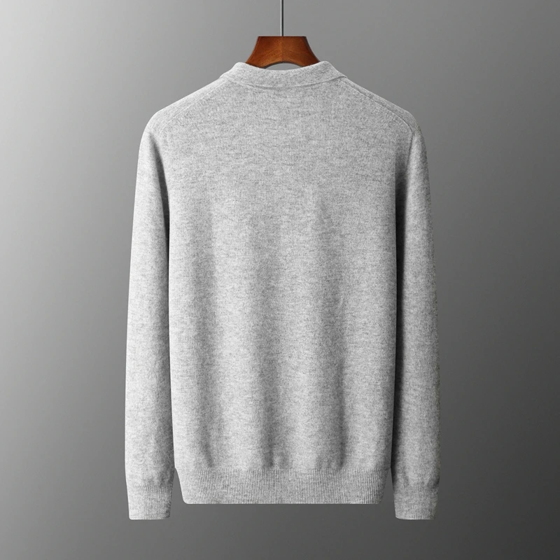 Men 100% Merino Wool Sweater Polo Button Pullover Basic Autumn Winter Soft Thick Warm Solid Jumper Casual New Fashion Knit Tops