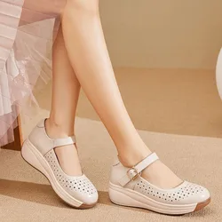 Sandali con fibbia alla caviglia da donna retrò traspiranti comode scarpe da ballo per mamma sandali con plateau con zeppa a punta tonda da donna Zapatillas Mujer