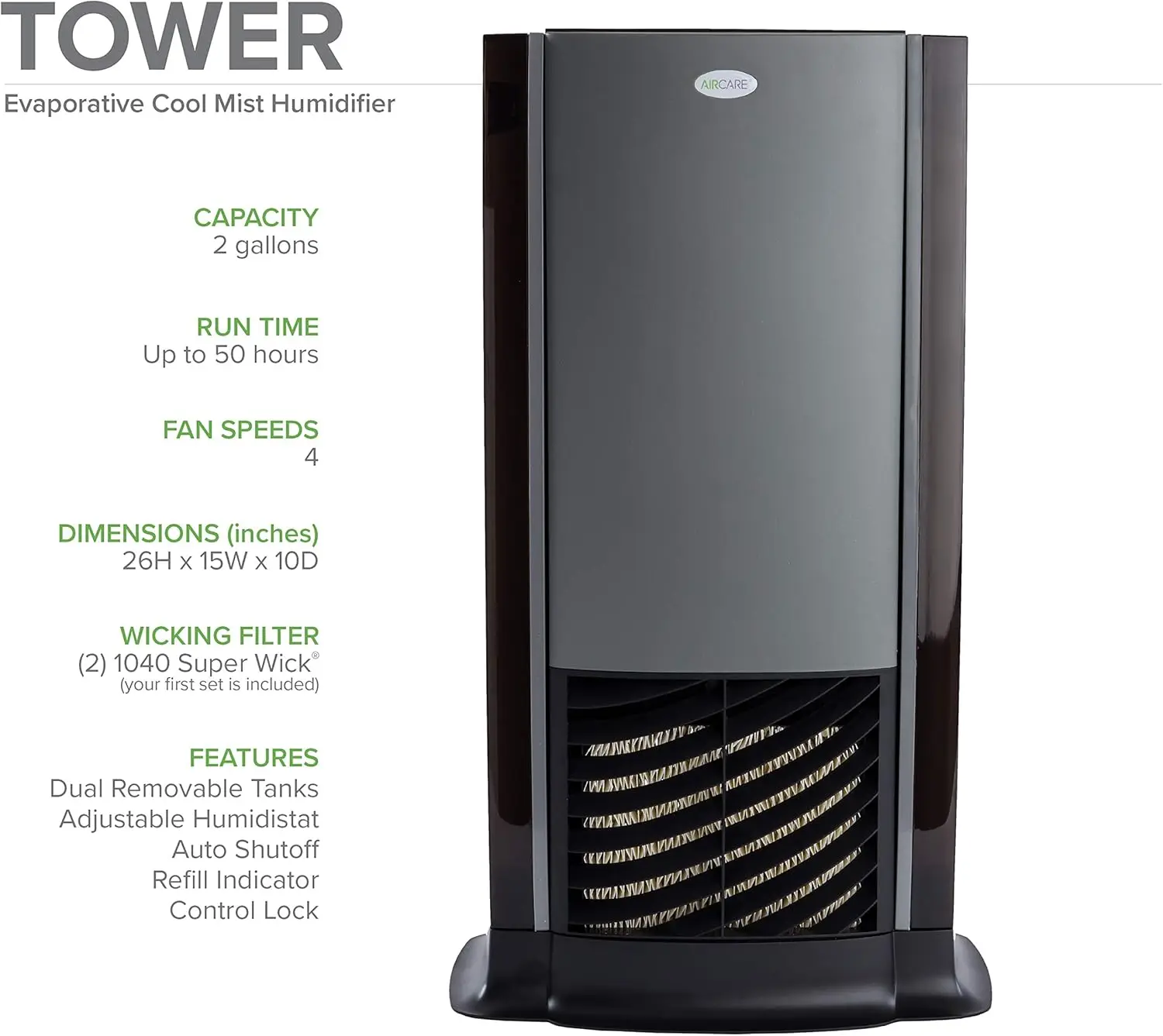 Small Home/Large Room Humidifier (1,200 sq ft, Black)