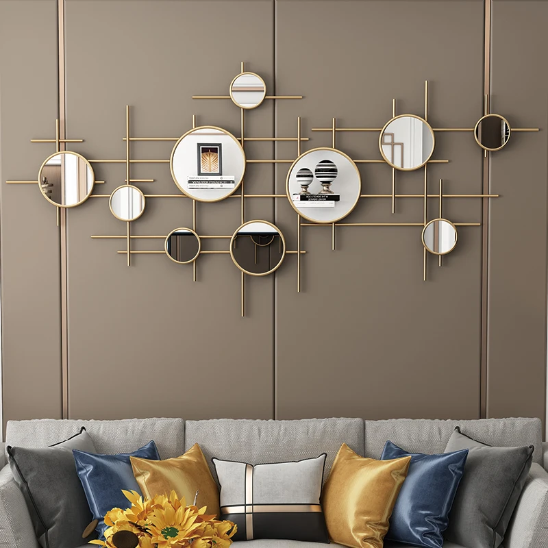 Modern simple mirror wall decoration American metal living room sofa background wall hanging