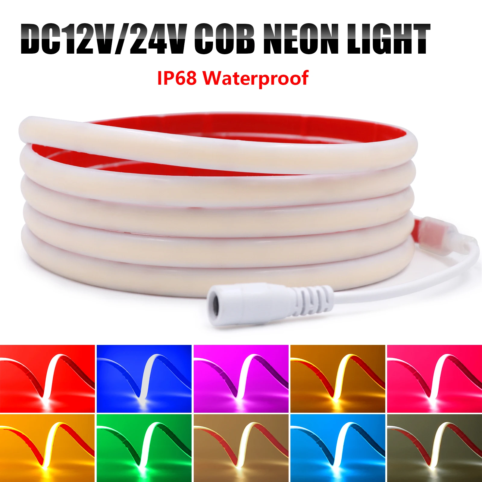 LED COB Tape 12V 24V IP68 Waterproof 320LEDs/m Flexible COB Light Strip Adhesive Neon LED Tape White Red Green Blue Pink Yellow