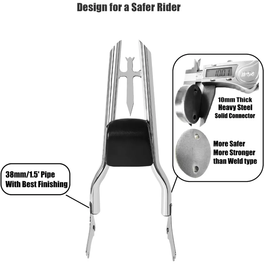 وسادة خلفية لمسند ظهر سيسي بار بارتفاع 29 قابلة للفصل مع مجموعات إرساء مطلوبة لموديلات Harley Touring 9708 Road King