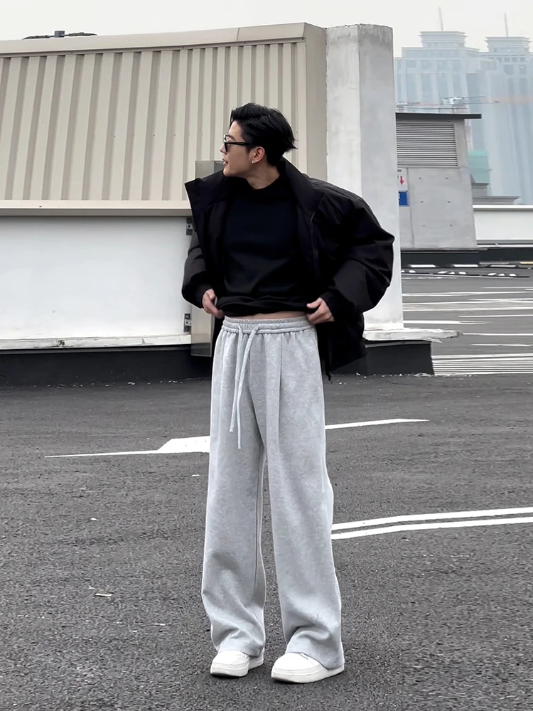 

Мужские повседневные спортивные брюки на флисовой подкладке, прямого кроя, свободные, удобные, осенне-зимние, белые, спортивные штаны