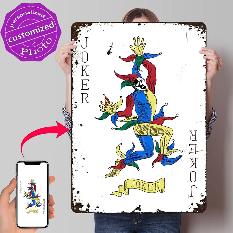 Joker Playing Card 3D Texture Printed Poster Custom Vintage Metal Tin Plate Sign for Wall Art Coffee Bar Accessories House Decor
