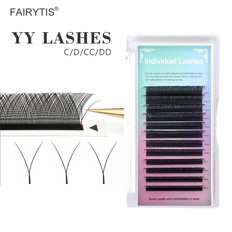 FAIRYTIS 2D Y Shape Eyelash Extensions C D CC DD Curl Natural False YY Lashes Mesh Net Cross Eye Lash Supplies