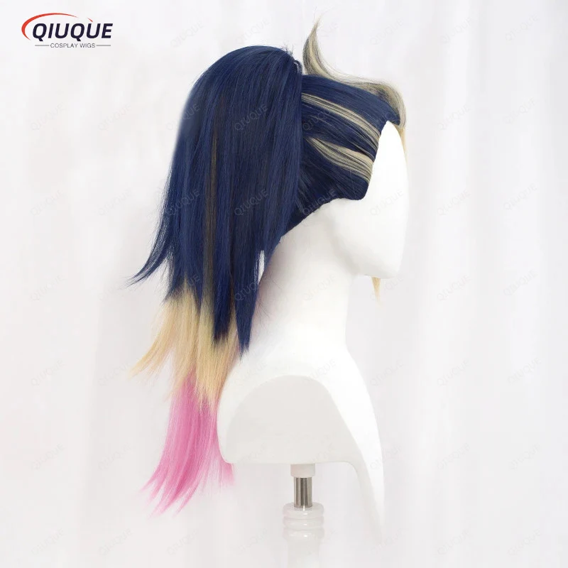 High Quality KDA Akali Mixed Color Ponytail Wig LOL Akali Heat Resistant Synthetic Hair Halloween Party Wigs + Free Wig Cap