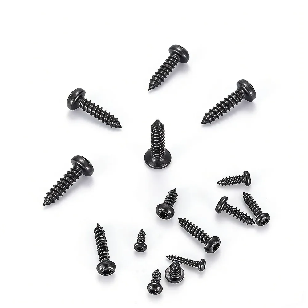 100Pcs Black Torx Round Head Self Tapping Screws Sheet Metal Wood Screws for Plastic Soft Metal M2 M2.3 M2.6 M3 Fastener Kit