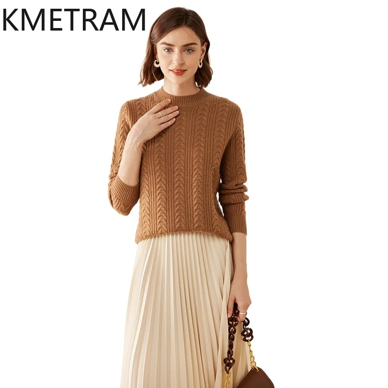 KMETRAM 100% Real Cashmere Sweater Women Korean Style Long Sleeve Top Autumn Winter Womens Clothing Warm Slim Pullovers свитер