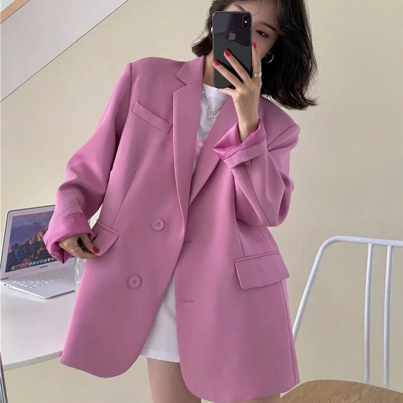 

Black Female Coats and Jackets Solid Outerwear Pink Women's Blazers Loose Clothing Korean Reviews Many Clothes Fashion 2024 Hot