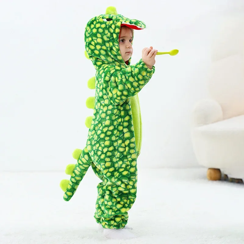 Kawaii Dinosaur Zipper Hooded Outfits Baby Girl Clothes Boy Bodysuits ropa de bebe Soft Flannel Baby Romper Cartoon Soft Flannel