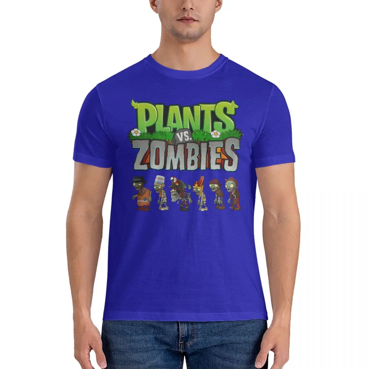 2025 new model Poster T-Shirt Men Plants VS The Z-Zombies Casual 100% Cotton Tee Shirt Round Neck Short Sleeve T Shirts Unique T #4