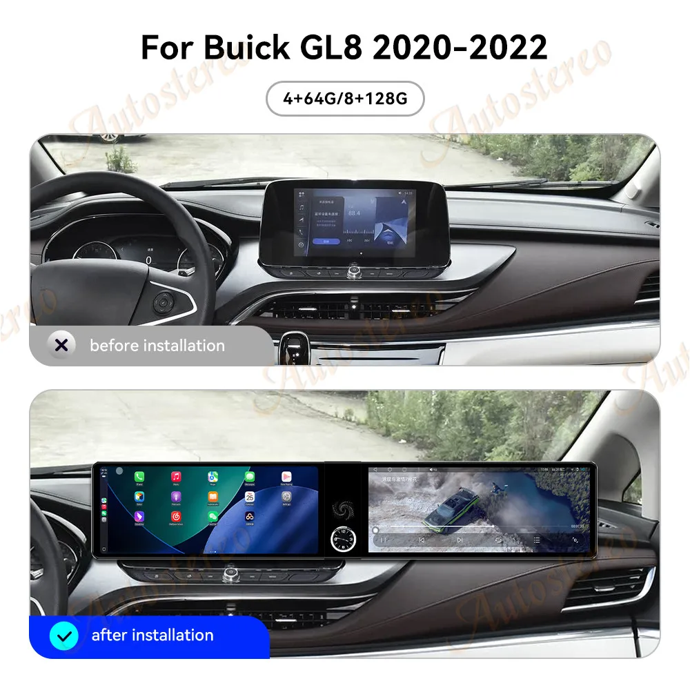 Dual Screen 12.3 Carplay Android 14 Car GPS Navigation For Buick GL8 2020-2022 Head Unit Multimedia Player Car Radio Auto