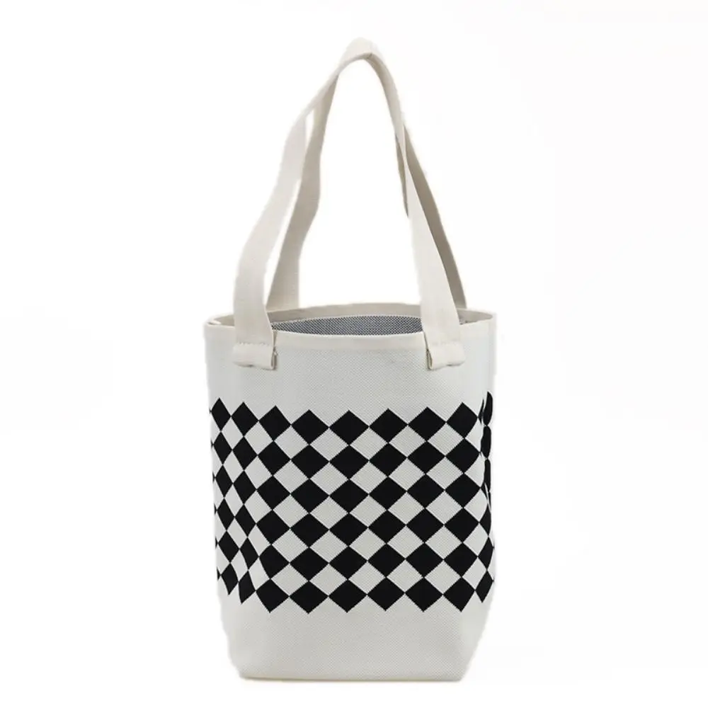 Rhombus Gestrickte Gestrickte Umhängetasche Plaid Bequemer Griff Häkeln Einkaufstasche Große Kapazität Tragbare Damen Handtasche Reise