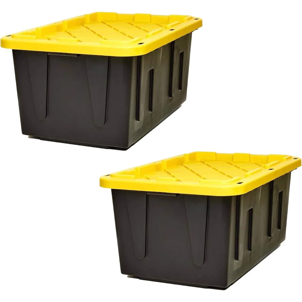 

27 Gallon Stackable Home Storage Container Bins Heavy Duty Opaque Base Organization Totes with Snap On Lid, 2 Pack
