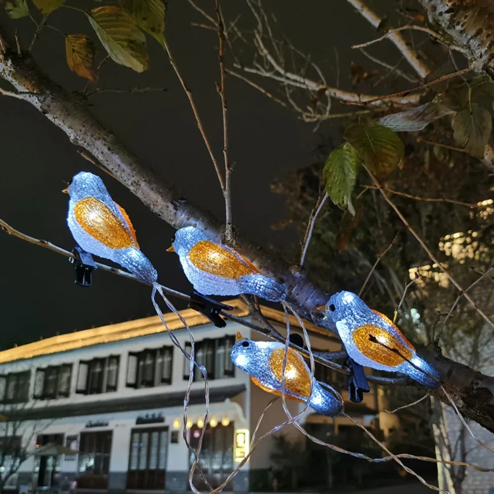 5 IN 1 Solar Bird String Lights with Clip Acrylic Crystal Ourdoor Garden Decor Garland String Solar Led Lamp