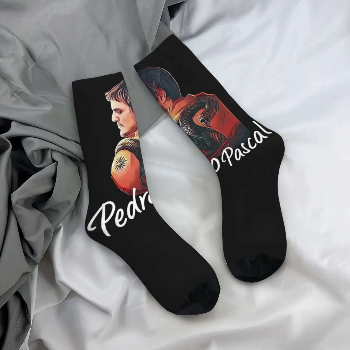 Funny Crazy Compression Sock for Men Classic Hip Hop Harajuku Pedro Pascal Happy Seamless Pattern Printed Boys Crew Sock