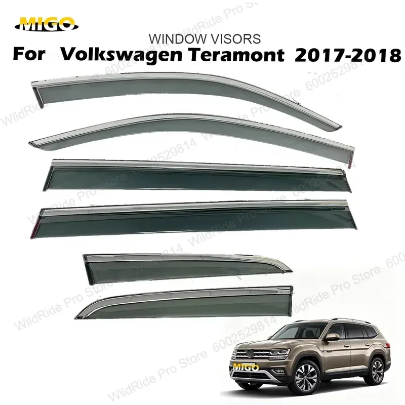 6pcs Wholesale Rain Guard Car Window Deflector for Volkswagen Atlas Teramont 2017-2026 High Light Transmittance with 3M