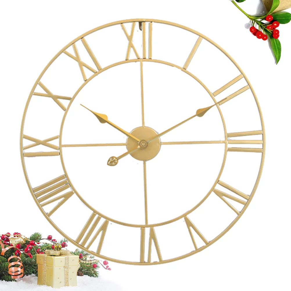 Iron Silent Wall Clock Simple Wall Clock Decor Home Decorative Wall Clock Living Room Wall Clock (Golden Embryo Golden Stitches)