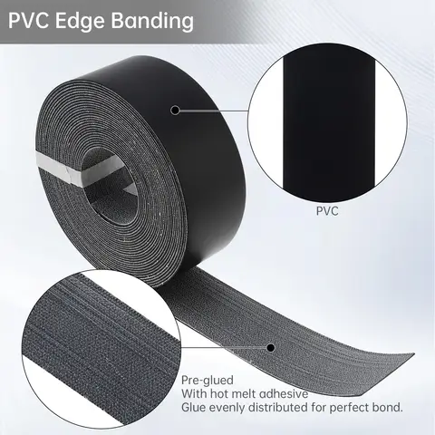 2 3/16인치 x 25피트 (5.5cm x 7.62m) 검정색/흰색 핫멜트 접착제 PVC 엣지 밴딩 (합판 테이블용), 사전 접착된 베니어 엣지