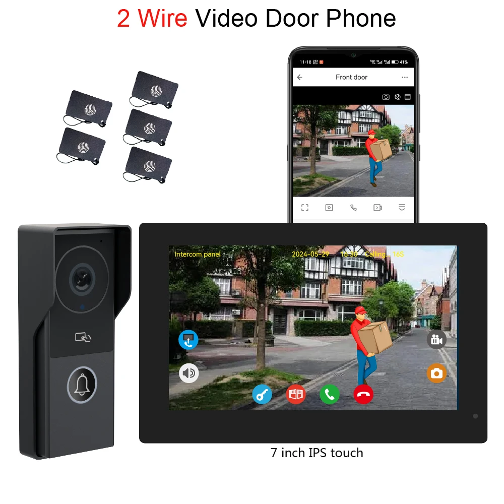 1Set 2Pin Cable Wire Video Door Phone System 7/10