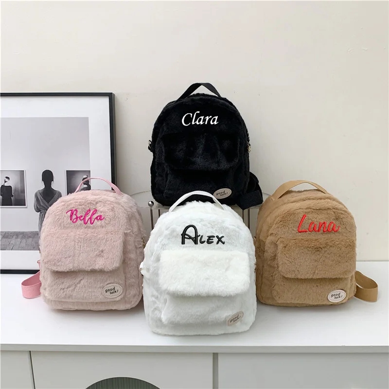 

Mini Plush Backpack Personalized Name Women's Bag Autumn and Winter New Work Commuting Fashion Women