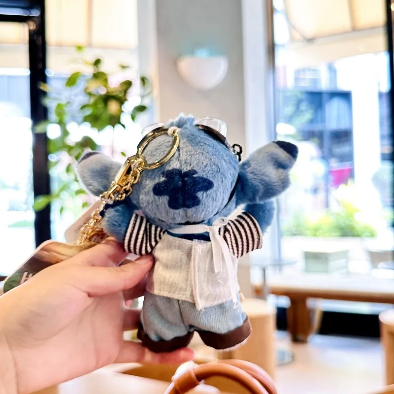 2025년 신상 귀여운 스티치 플러시 인형 만화 백팩 펜던트 키체인 자동차 키 액세서리 어린이 창의적 축제 선물