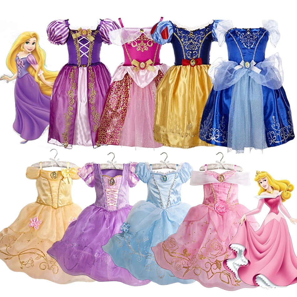 Disney Princess Costume Party Fancy Flower Vestido New 2024 Christmas Birthday Carnival Dress Up Rapunzel Belle Disguise Frock