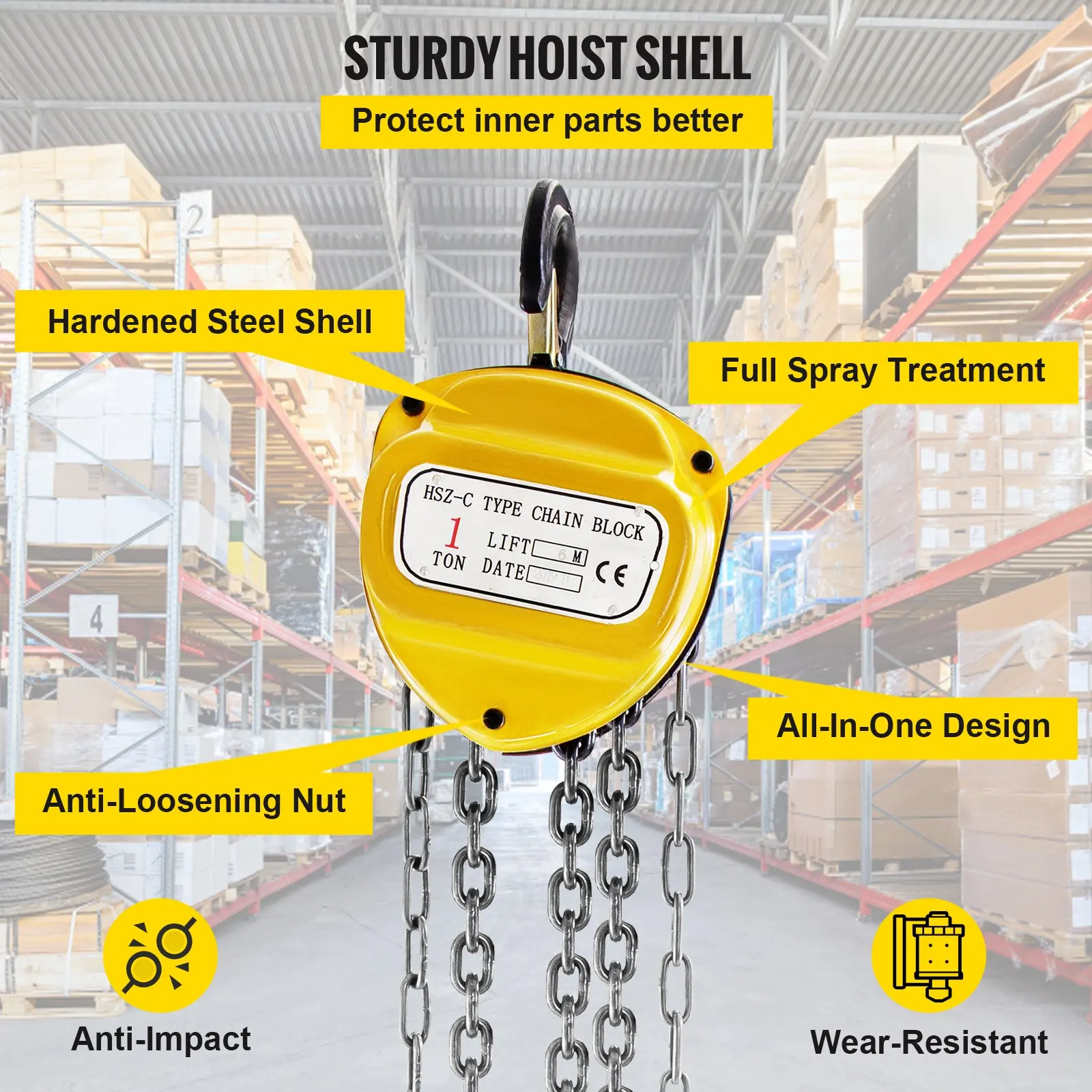 2200lbs/1ton Manual Hoist Chain Block Engine Chain Hoist With Lifting Rope