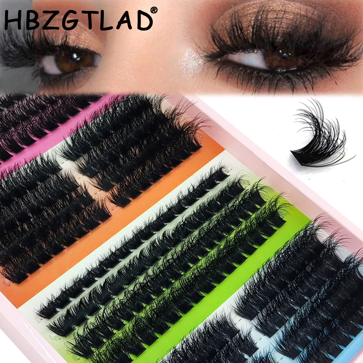 HBZGTLAD 8D Flauschige Cluster-Wimpern 60D-200D DIY Wimpernverlängerungen 8-18MM C/D Kräuselige Wimpernbüschel Dicke Voluminöse Falsche Wimpern