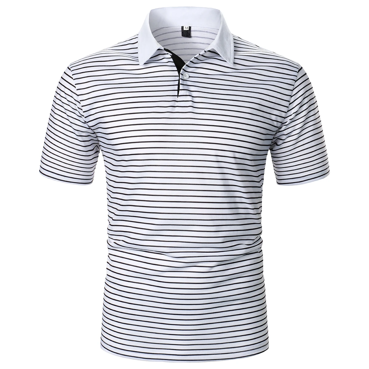 Men Short Sleeve Polo Shirt Contrast Stripe Black Striped Men Top Trending Casual Street Men Lapel Polo Shirt