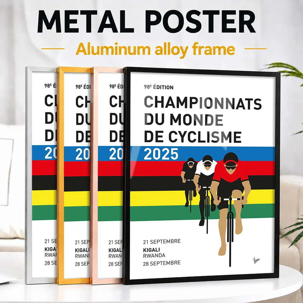 2025 Cycling World Championships Framed Aluminum Metal Poster Customized Photo Mountain Adventure Style Wall Art For Clubhouse