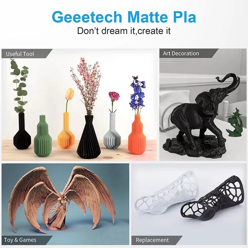 Geeetech Filamento mate PLA 1,75 mm Bobina de 1 kg (2,2 lb), material de impresora 3D Ácido poliláctico, textura esmerilada, Envase al vacío