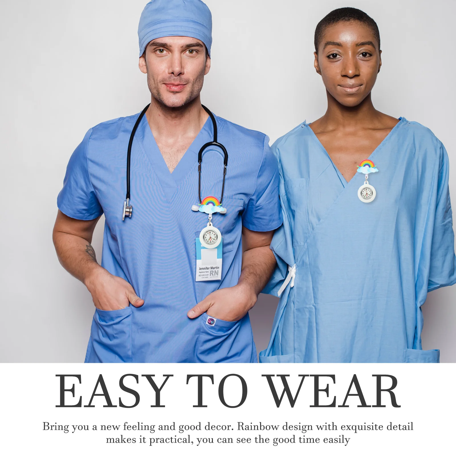 ساعة ممرضة ناعمة قابلة للسحب بتصميم قوس قزح وساعة شارة محمولة للنساء بمشبك كوارتز على ساعة عصرية خفيفة الوزن #5