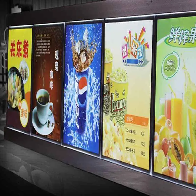 Slim Menu Led Light Box Illuminated Poster Frame Displays Board Ceiling Hanging for Cafe Hotel (4 section )