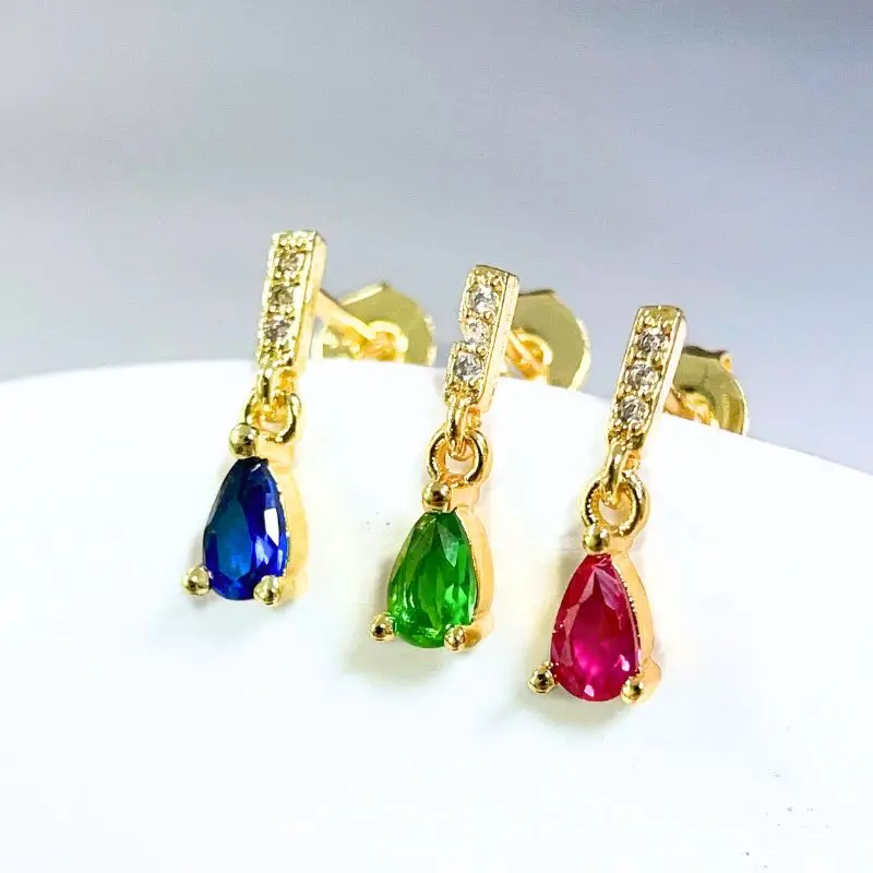 

925 Sterling Silver Needle Colorful Zircon Stud Earrings for Women Luxury Oval/Water Drop Pendant Earrings Fashion Jewelry