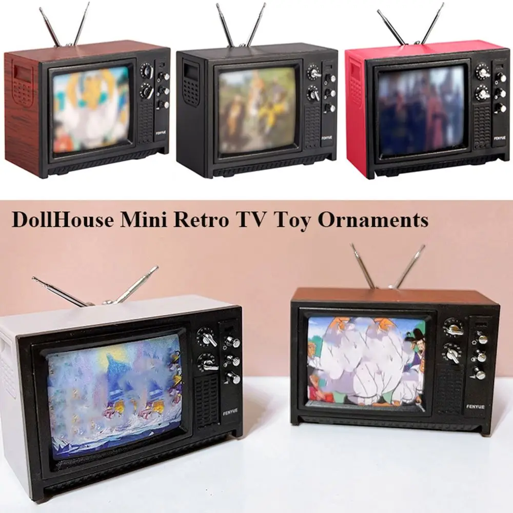 Ornamenti televisivi mobili di simulazione in miniatura 1:12 casa delle bambole Mini giocattolo TV portatile retrò per la decorazione della stanza delle bambole BJD