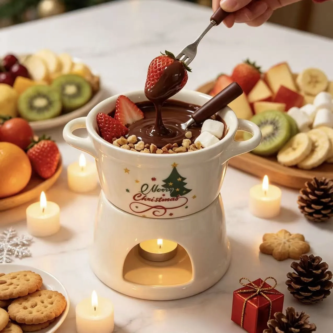 Kerst keramische mok, verwarmde chocolade-hotpot beker met kaarsen, paarstijl, kerstcadeau