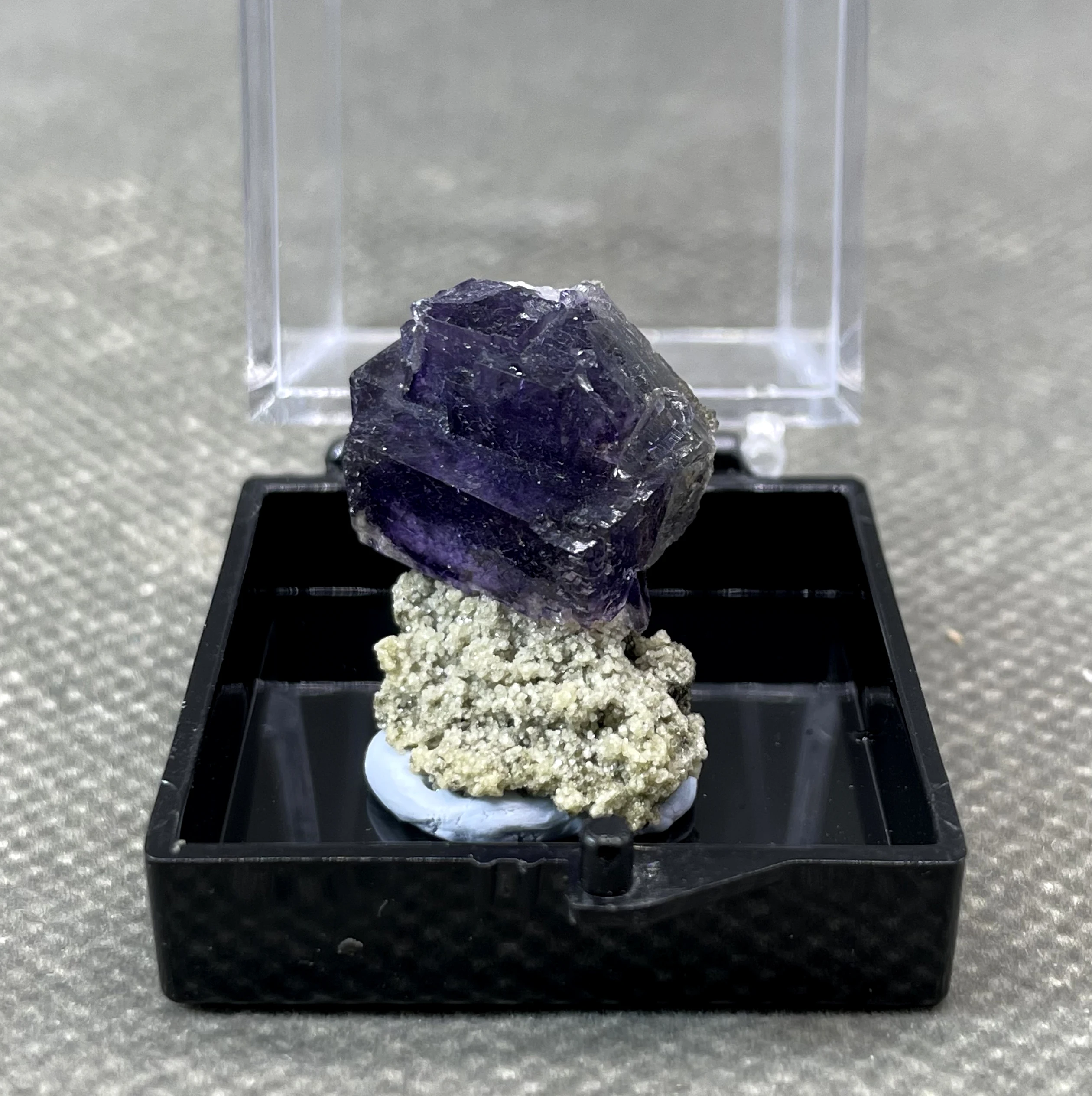 NEW! 100% Natural Purple fluorite encapsulated boulangerite and Arsenopyrite symbiosis mineral specimens +box size 3.4cm