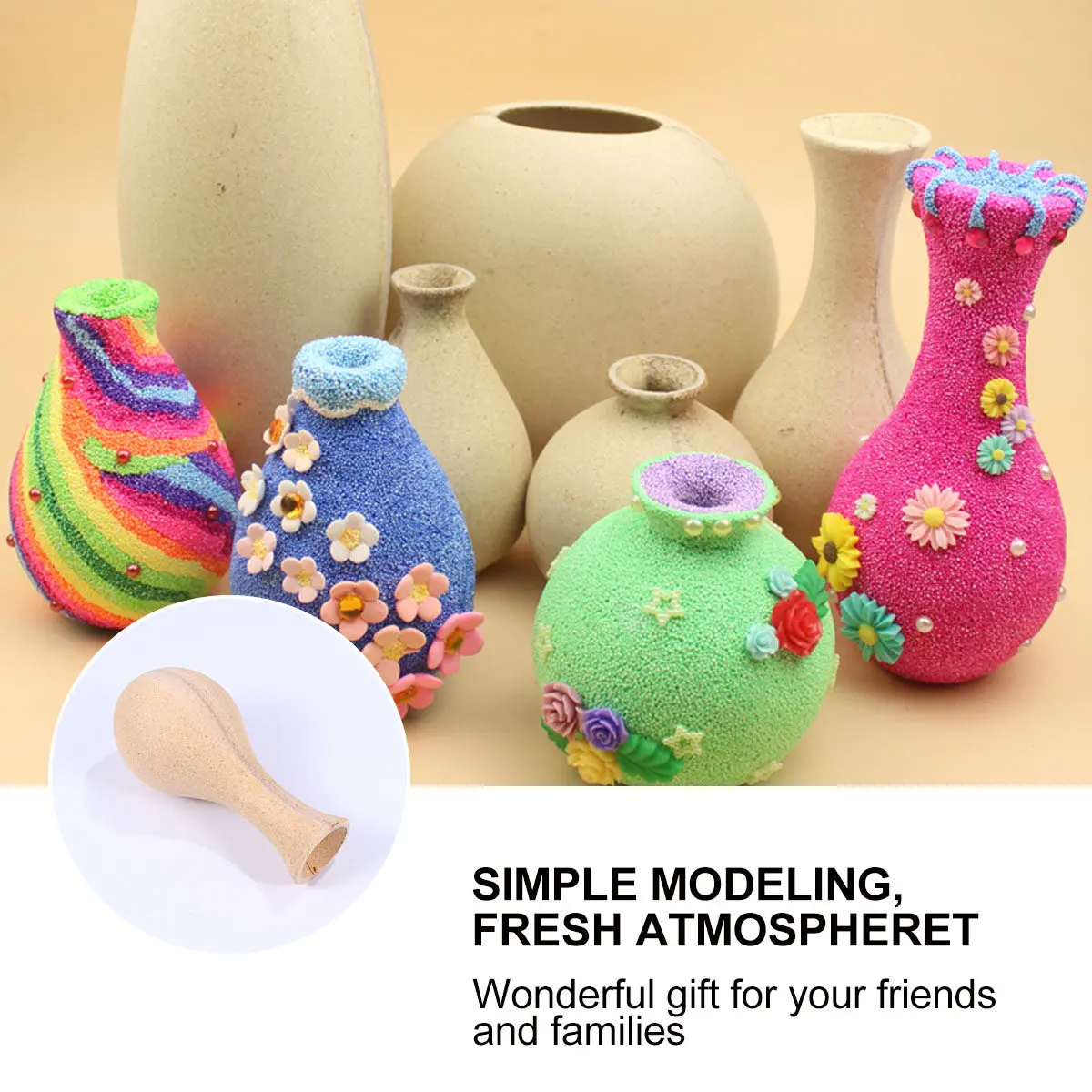 DIY White Embryo Vase Kit – Wooden Clay Mold for Home Office Decoration, Painting & Artistic Flower Container