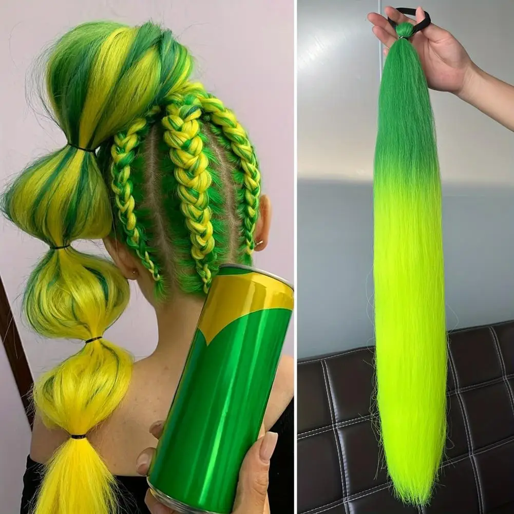 

2 шт., женские наращивание хвоста с резинкой для волос, естественный вид, красочные длинные прямые синтетические волосы для наращивания хвоста с запахом