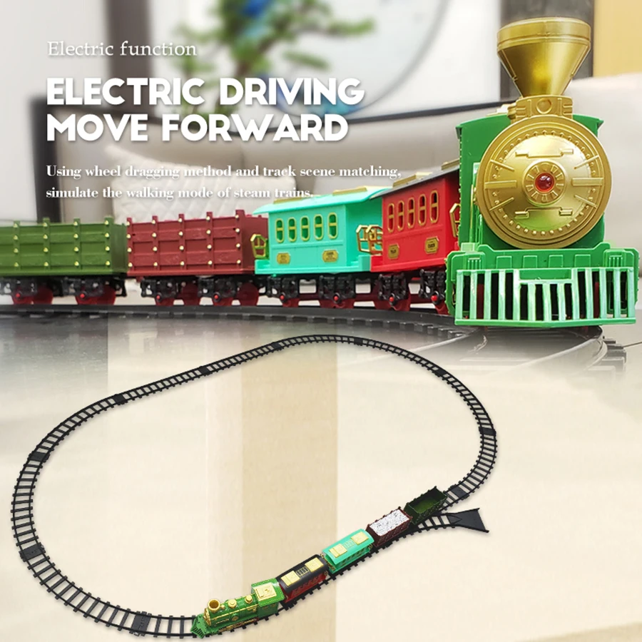 Electric Steam Track para crianças, montagem clássica, trem fumante, luz e som, brinquedo simulação