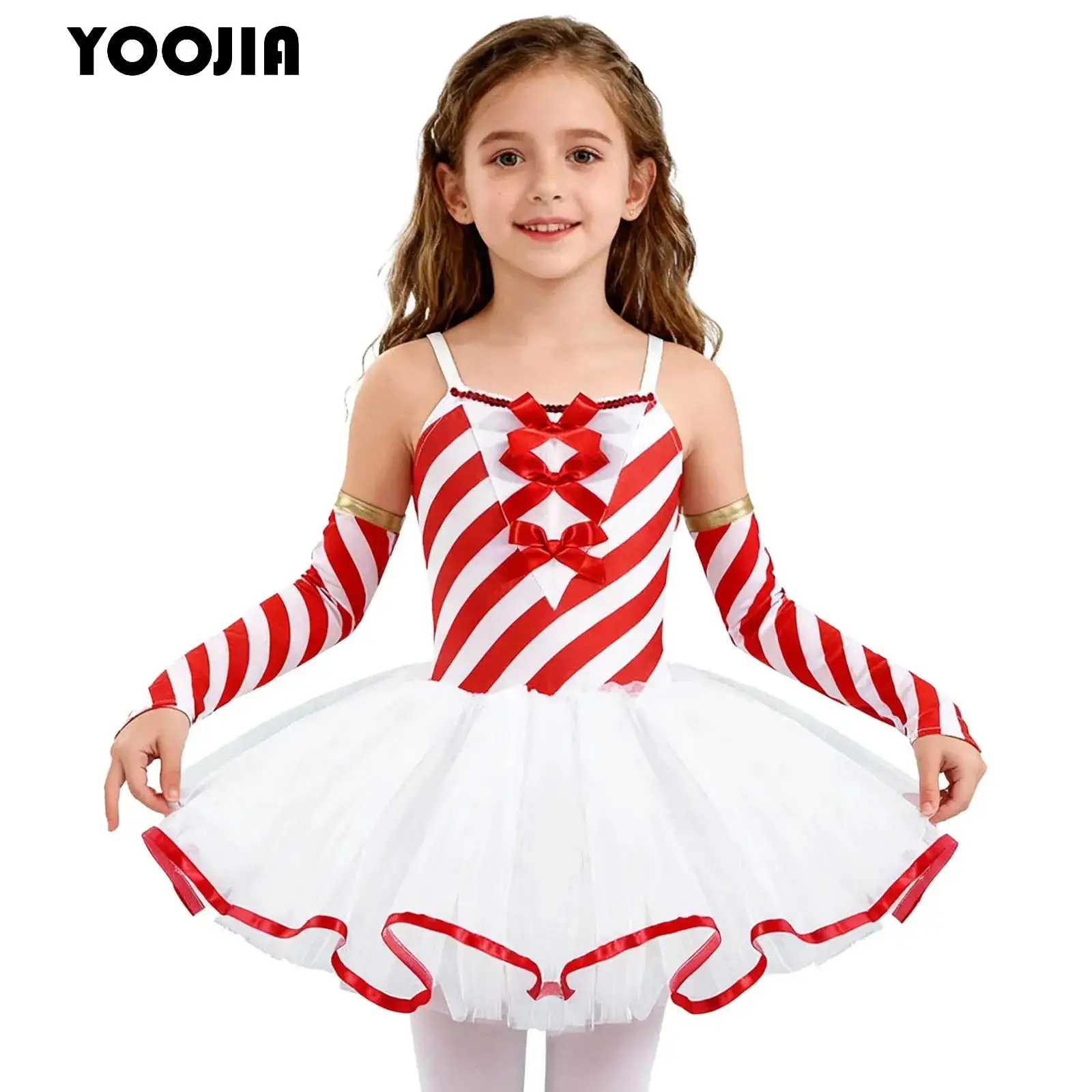 

Candy Cane Ballet Tutu Dance Costume Teen Girls Christmas Mrs Santa Claus Dancewear Figure Skating Twirling Leotard Dress Set