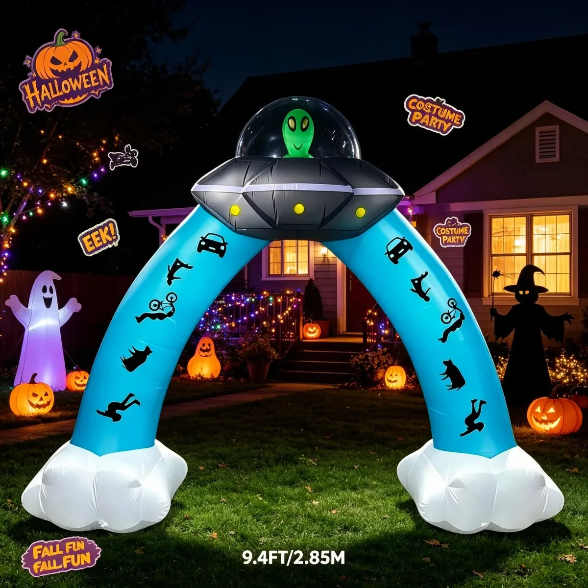Outdoor Holiday Decorations Halloween Large Inflatable UFO Alien Arch LED For Yard Outside Display