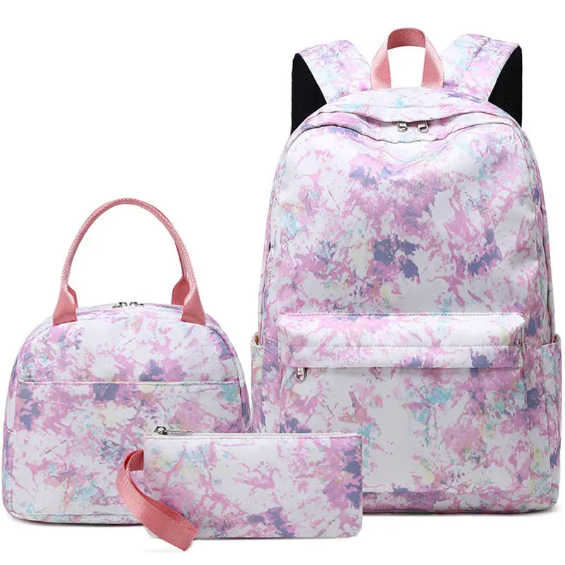 Large Capacity Unisex Printed Schoolbag with Waterproof Feature Fashionable Backpack Set for Students Featuring Graffiti Print